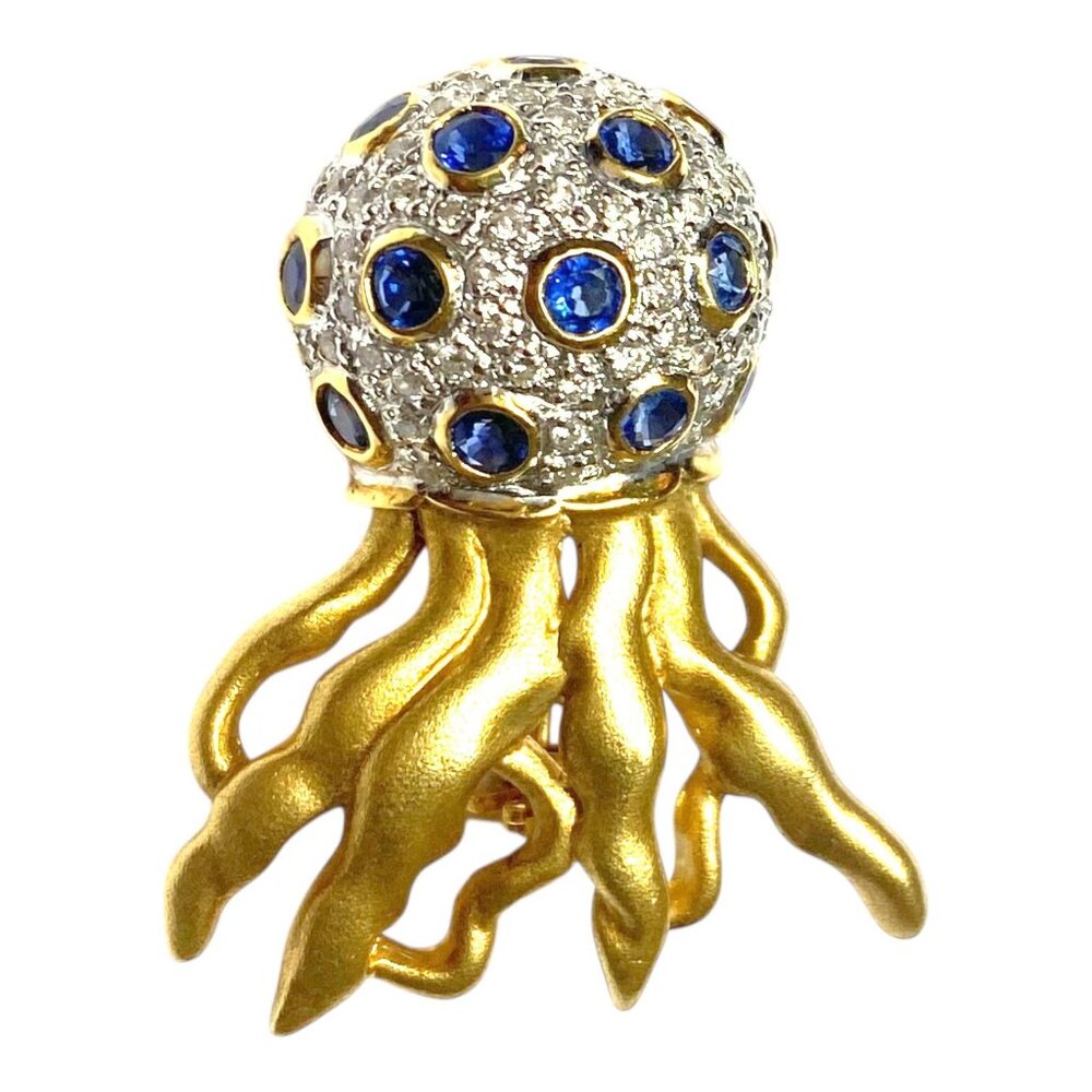 SOLD LeVian 18K Sapphire Diamond Jelly Fish Brooch